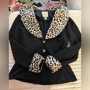 Joseph Ribkoff Black Jacket with Leopard Print Accents